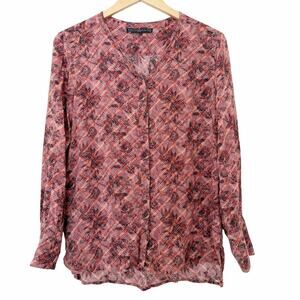 Peruvian Connection Floral Button Front Blouse Sz M